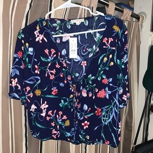Pacsun Navy Floral Blouse